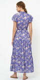 Ruffle Collar Button Maxi Dress in Carolina Cobalt