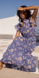 Ruffle Collar Button Maxi Dress in Carolina Cobalt