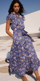 Ruffle Collar Button Maxi Dress in Carolina Cobalt