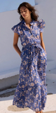 Ruffle Collar Button Maxi Dress in Carolina Cobalt