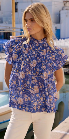 Pintuck Top in Carolina Cobalt