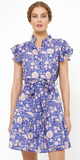 Ruffle Collar Button Mini Dress in Carolina Cobalt