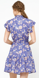 Ruffle Collar Button Mini Dress in Carolina Cobalt