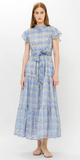 Ruffle Collar Button Maxi Dress in Florence Blue