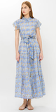 Ruffle Collar Button Maxi Dress in Florence Blue