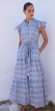 Ruffle Collar Button Maxi Dress in Florence Blue