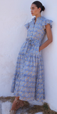 Ruffle Collar Button Maxi Dress in Florence Blue
