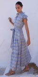 Ruffle Collar Button Maxi Dress in Florence Blue