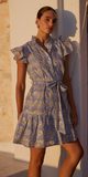 Ruffle Collar Button Mini Dress in Florence Blue