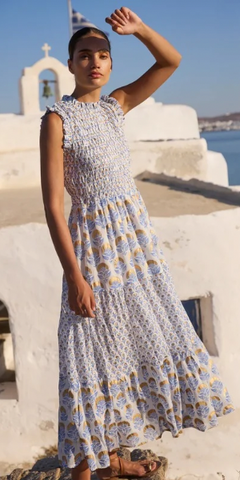 Sleeveless Smocked Maxi in Arbor Blue