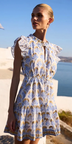 Cinched Flirty Short Dress in Arbor Blue
