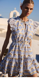 Cinched Flirty Short Dress in Arbor Blue