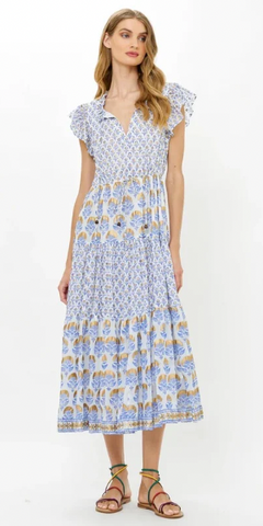 Cinched Flirty Midi Dress in Arbor Blue