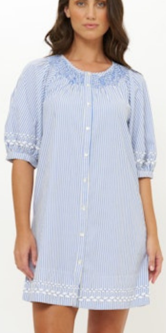 Embroidered Mini Dress in Sconset Blue