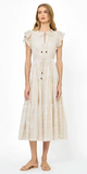 Cinched Flirty Midi Dress in Helene Cream Gold