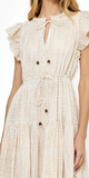 Cinched Flirty Midi Dress in Helene Cream Gold