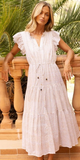 Cinched Flirty Midi Dress in Helene Cream Gold