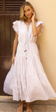 Cinched Flirty Midi Dress in Helene Cream Gold