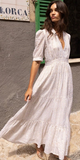 V-Neck Cuffed Maxi in Helene Gold Cream