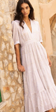 V-Neck Cuffed Maxi in Helene Gold Cream