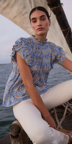 Pintuck Top in Florence Blue