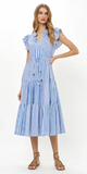 Cinched Flirty Midi Dress in Henley Midi Blue