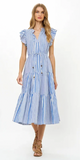 Cinched Flirty Midi Dress in Henley Midi Blue