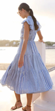 Cinched Flirty Midi Dress in Henley Midi Blue