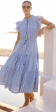 Cinched Flirty Midi Dress in Henley Midi Blue