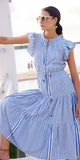 Cinched Flirty Midi Dress in Henley Midi Blue
