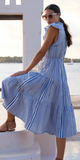 Cinched Flirty Midi Dress in Henley Midi Blue