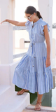 Cinched Flirty Midi Dress in Henley Midi Blue