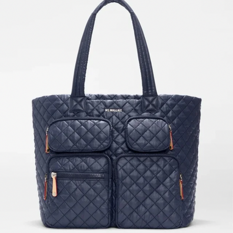 MZ Wallace Petite Metro Tote Deluxe in Black Lacquer – Blue Beetle