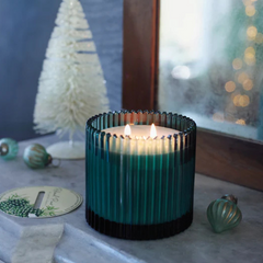 Roland Pine Two Wick Candle in Forest Green Ribbed Glass – Blue Beetle