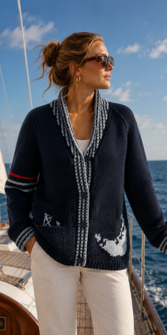 Nantucket Varsity Sailboat Cardigan