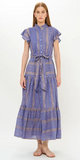 Ruffle Collar Button Maxi in Helene Blue