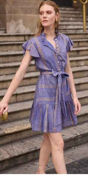 Ruffle Collar Button Mini in Helene Blue