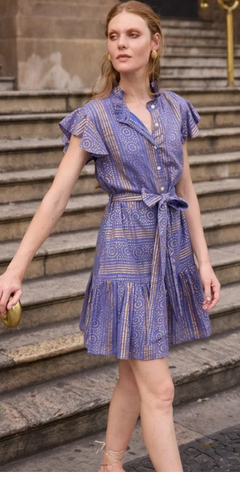 Ruffle Collar Button Mini in Helene Blue