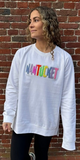 Nantucket Chenille Multi Color Applique Sweatshirt in White