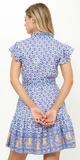 Ruffle Collar Button Mini Dress in Veranda Blue
