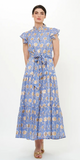 Ruffle Collar Button Maxi Dress in Mughal Blue