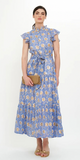 Ruffle Collar Button Maxi Dress in Mughal Blue