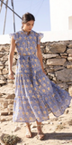 Ruffle Collar Button Maxi Dress in Mughal Blue