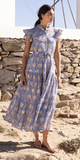 Ruffle Collar Button Maxi Dress in Mughal Blue