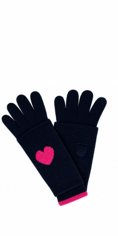 Heart Cashmere Gloves in Navy