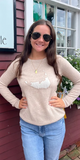 Nantucket Island Cashmere Sweater in Oatmeal with Tan Outline