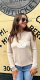 Nantucket Island Cashmere Sweater in Oatmeal with Tan Outline