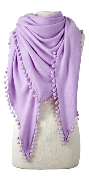 Cashmere Pom Pom Triangle Wrap in Lavender