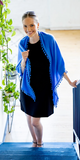 Cashmere Pom Pom Triangle Wrap in Cornflower