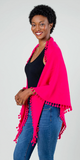 Cashmere Pom Pom Triangle Wrap in Raspberry